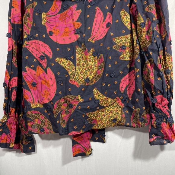 NWT Farm Rio [ Small ] Patchwork Bananas Ruffle Long Sleeve Blouse in Blue‎ - Picture 11 of 13